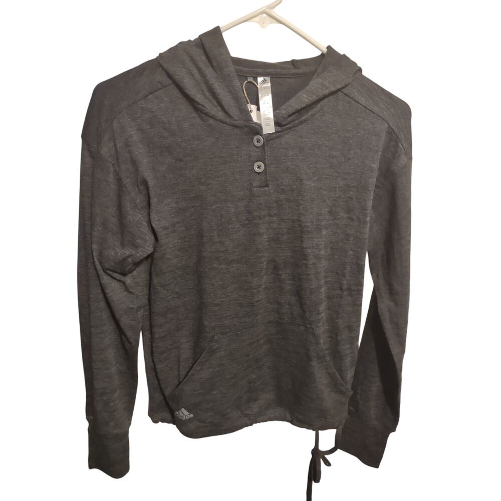 Adidas Standard Essentials Slub‎ Women's Recycled Hoodie Gray XS Casual Preppy
